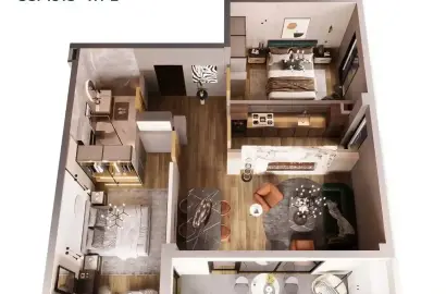 3-room studio-type apartment